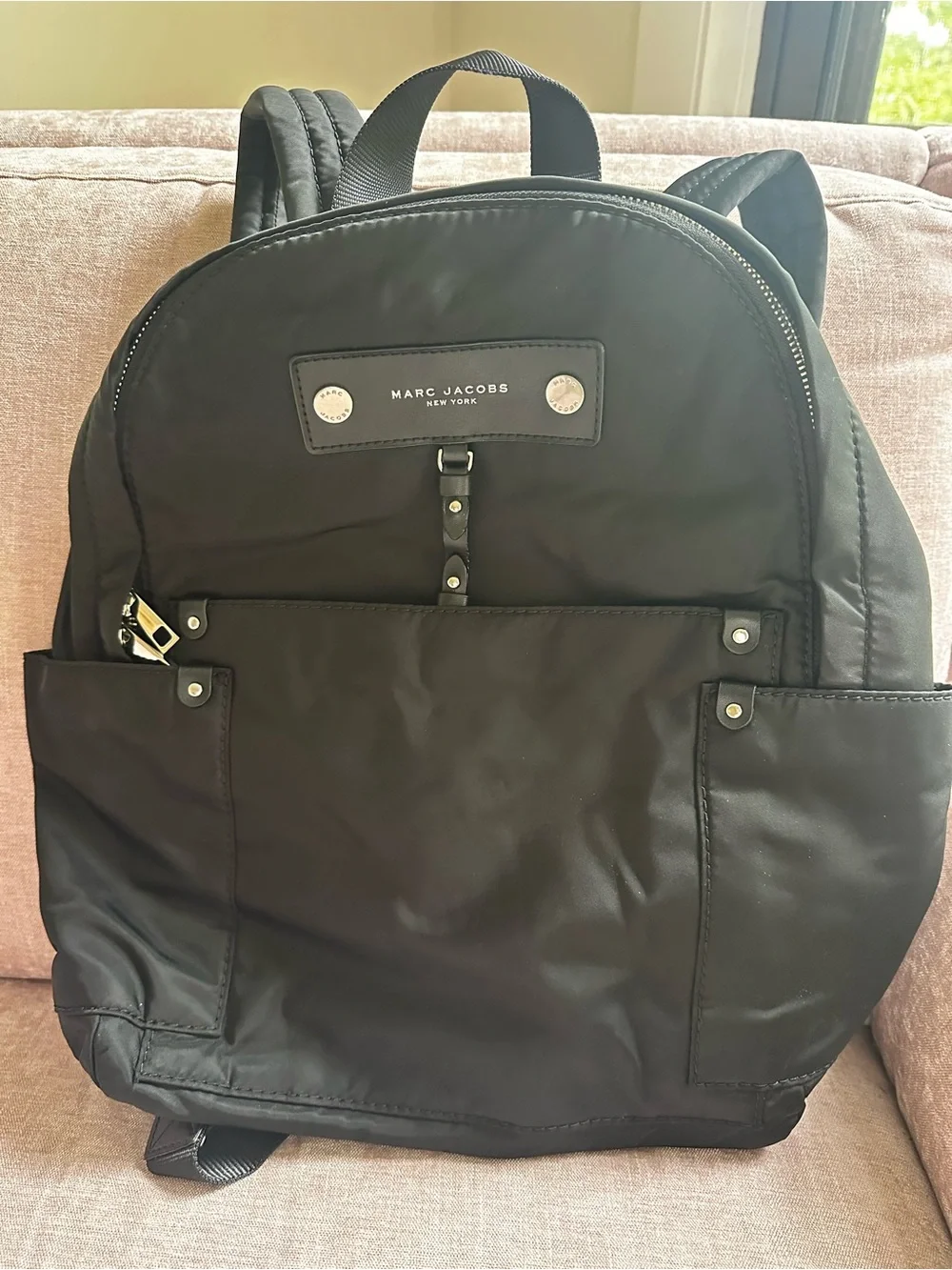 Marc Jacobs Black Nylon Backpack with Front Pockets and Adjustable Straps